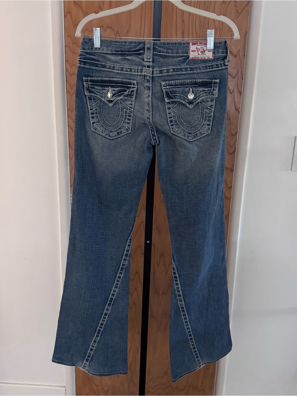 True Religion Women's disco Joey big T Distressed Blue Flare Jeans 29